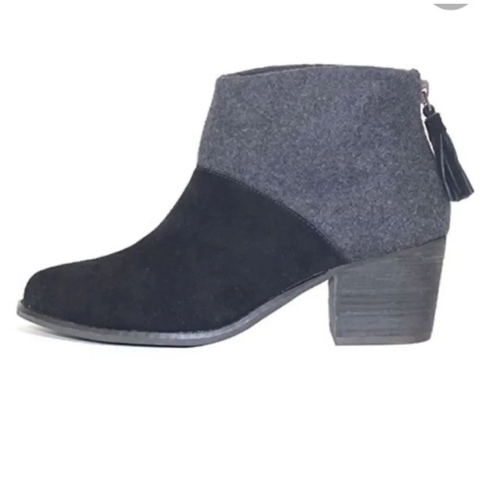 Tom’s Leila felted wool leather two tone 8.5 ankle booties